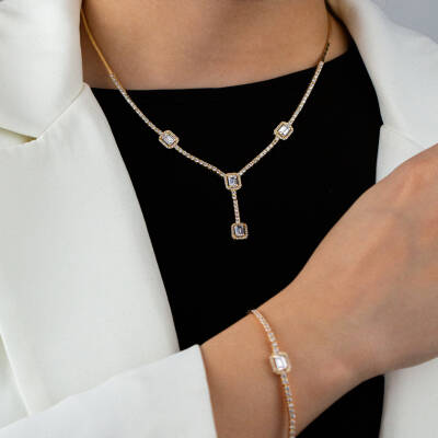 4 Bagetli Taşlı Set - 