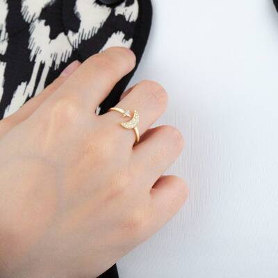 Ay Yıldızlı Minimal Yüzük - 