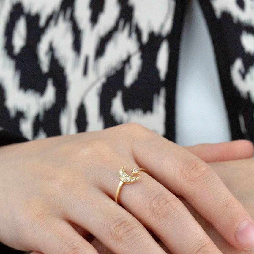 Ay Yıldızlı Minimal Yüzük - 2