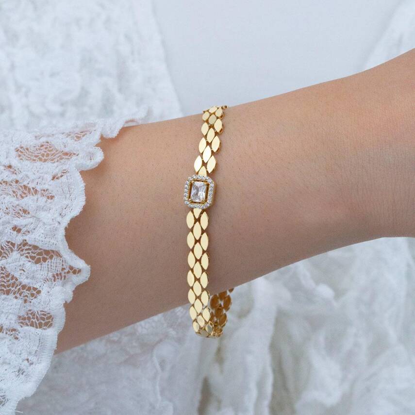Baget Taşlı Bal Peteği Bileklik - 1