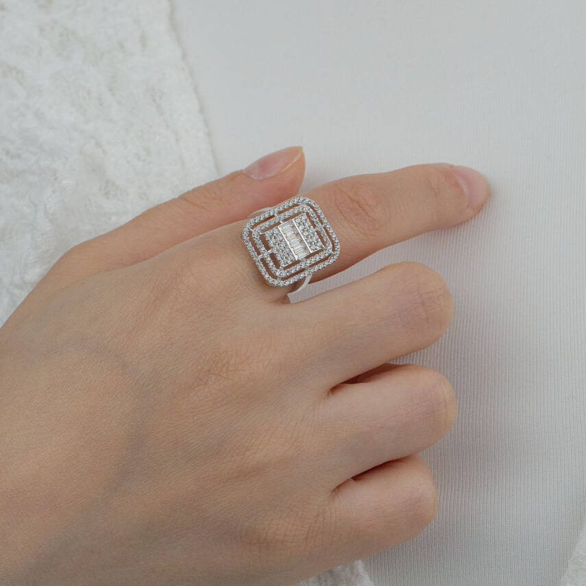 Baget Taşlı Kare Yüzük - 1