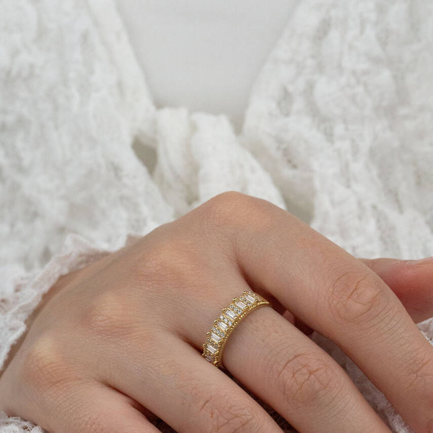 Baget Taşlı Yarım Sıra Yüzük - 2