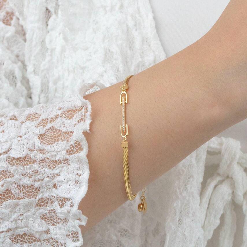 Balıksırtı Şerit Taşlı Bileklik - 1