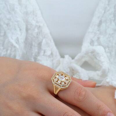 Beşgen Baget Taşlı Yüzük - 