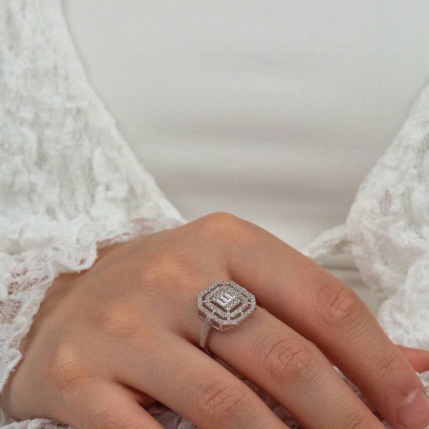 Çerçeve Taşlı Baget Yüzük - 2