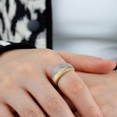 Çift Sıra Taşlı Yüzük - 