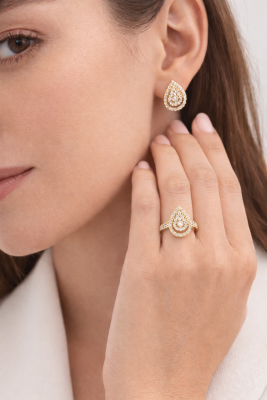 Damla Taşlı Küpe Yüzük Set - 