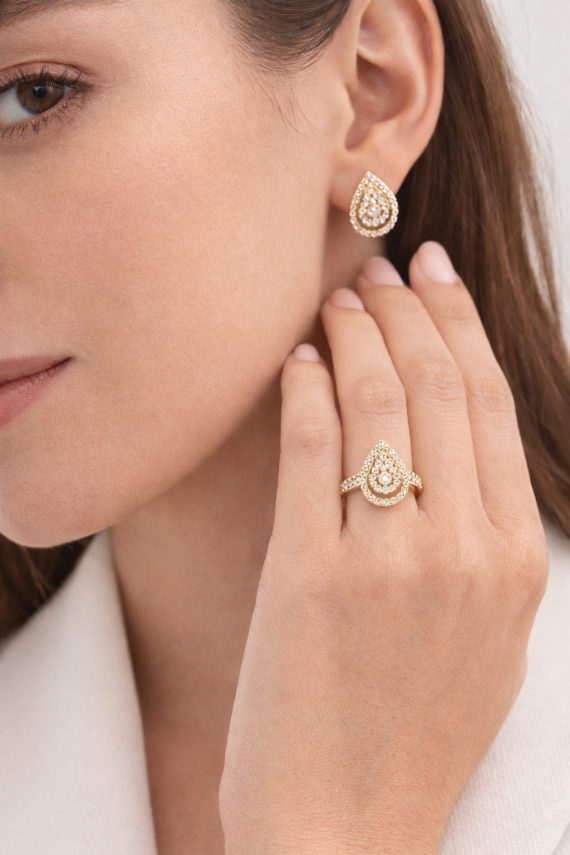 Damla Taşlı Küpe Yüzük Set - 1