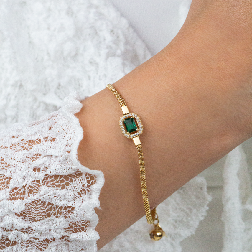 Dikdörtgen Renkli Taşlı Bileklik - 1