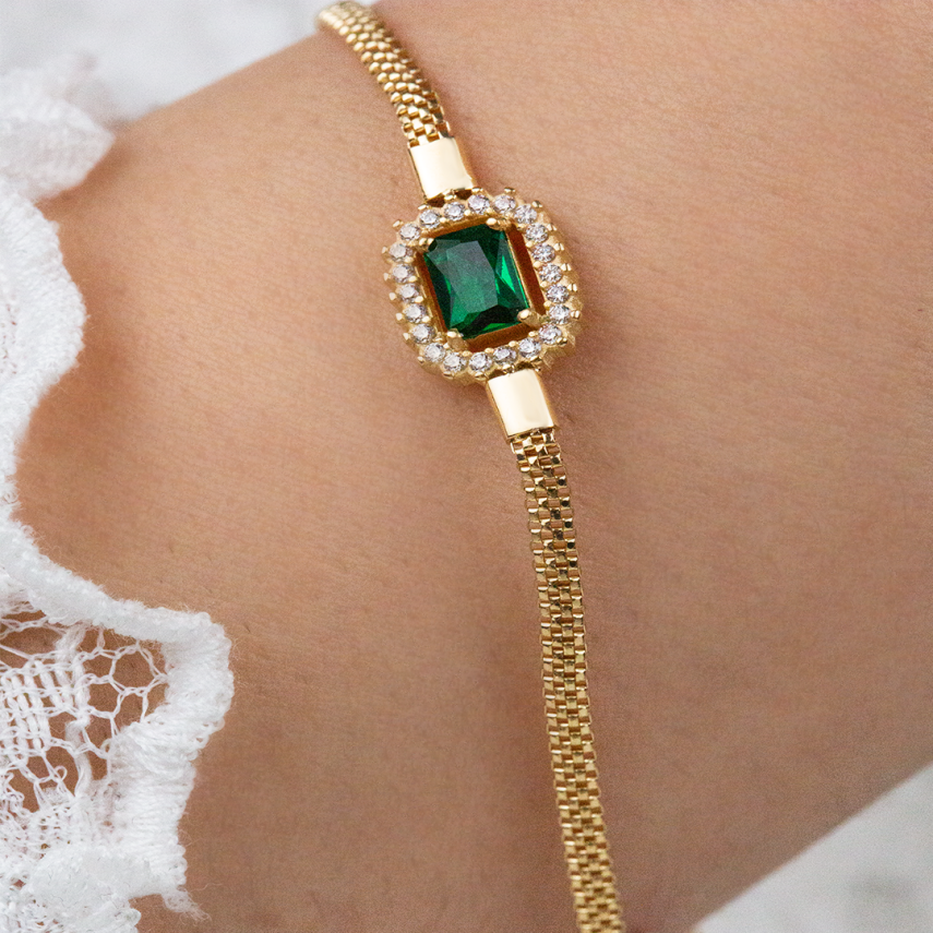 Dikdörtgen Renkli Taşlı Bileklik - 2