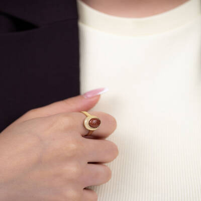 Doğal Akik Desenli Taş Yüzük - 