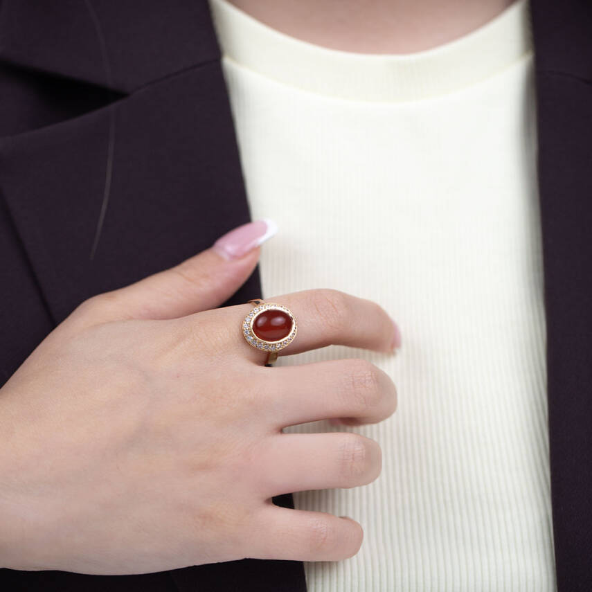 Doğal Bordo Taşlı Yüzük - 1