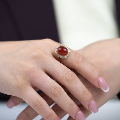 Doğal Bordo Taşlı Yüzük - 2