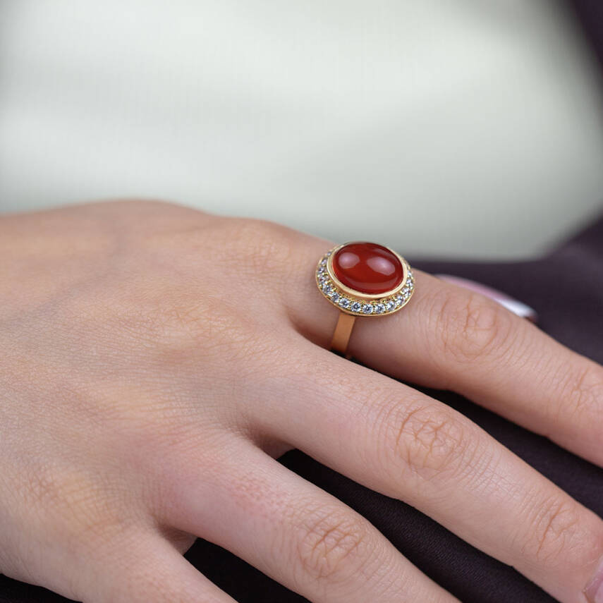 Doğal Kırmızı Taşlı Yüzük - 3