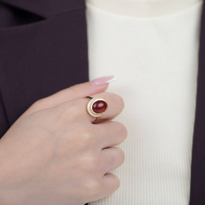 Doğal Kırmızı Taşlı Yüzük - 1