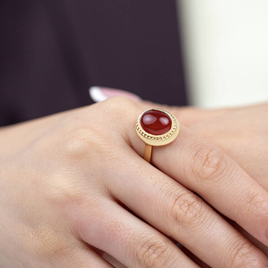 Doğal Kırmızı Taşlı Yüzük - 2