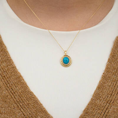 Doğal Mavi Taş Kolye - 