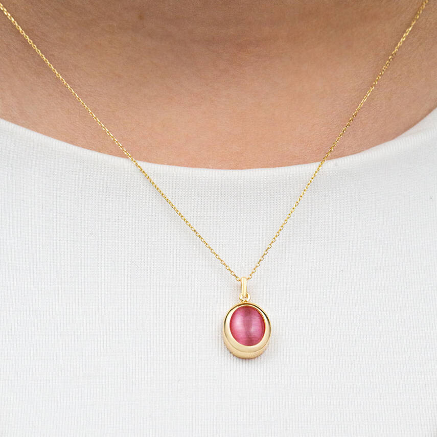 Doğal Pembe Taş Kolye - 2