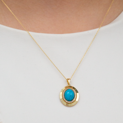 Doğal Taşlı Mavi Kolye - 2