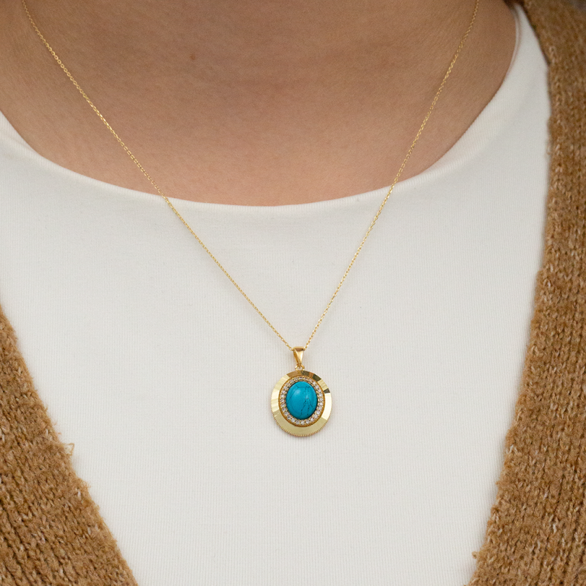 Doğal Taşlı Mavi Kolye - 1