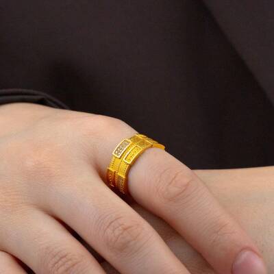 Hasır Desenli Taşlı Yüzük - 