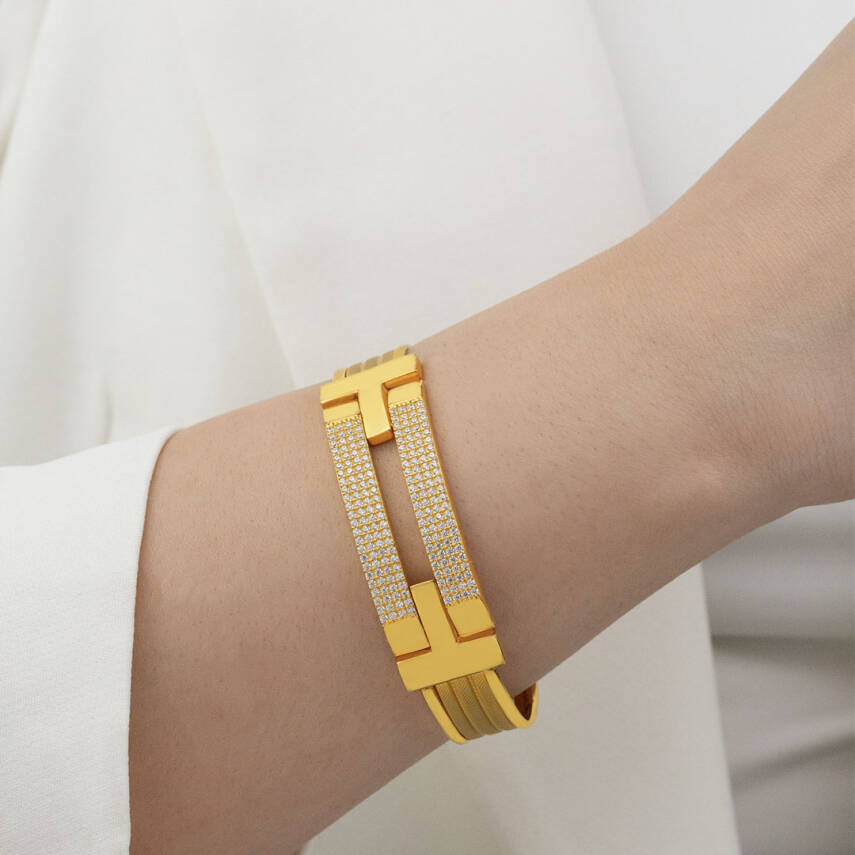 İki Sıra Taşlı Hasır Kelepçe - 1