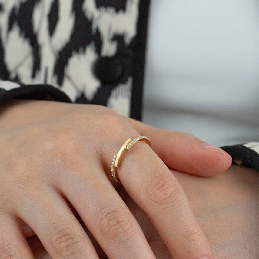 İnce Taşlı Minimal Yüzük - 2