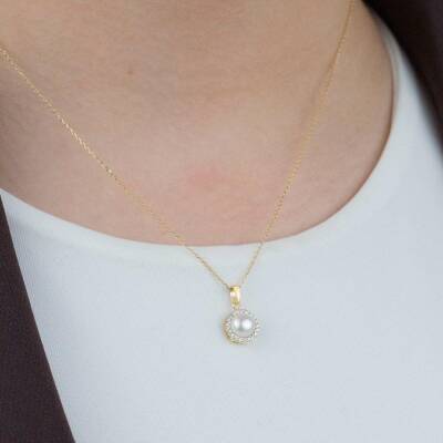 İnci Taşlı Kolye - 