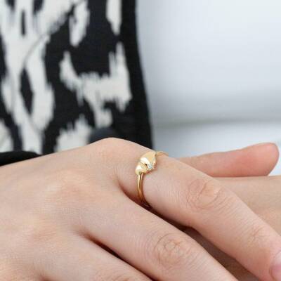 Kalpli Taş Detaylı Minimal Yüzük - 2