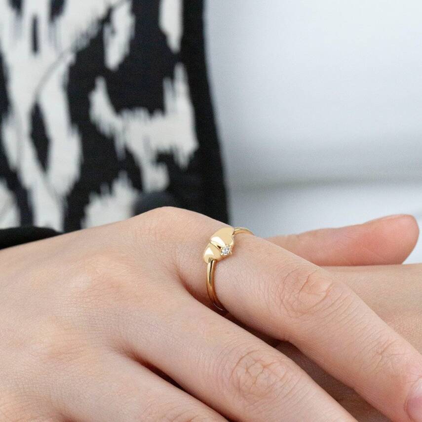 Kalpli Taş Detaylı Minimal Yüzük - 2