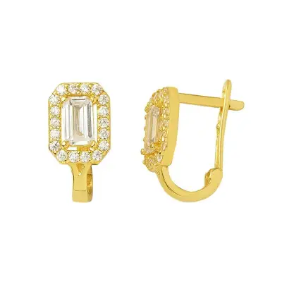 Kare Baget Taşlı Çocuk Küpe - 2