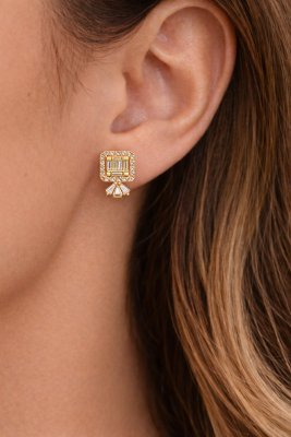 Kare Baget Taşlı Küpe - 