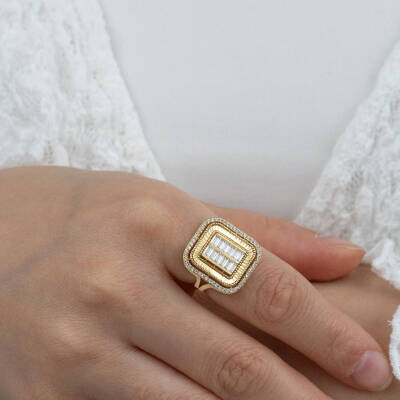Kare Baget Taşlı Yüzük - 