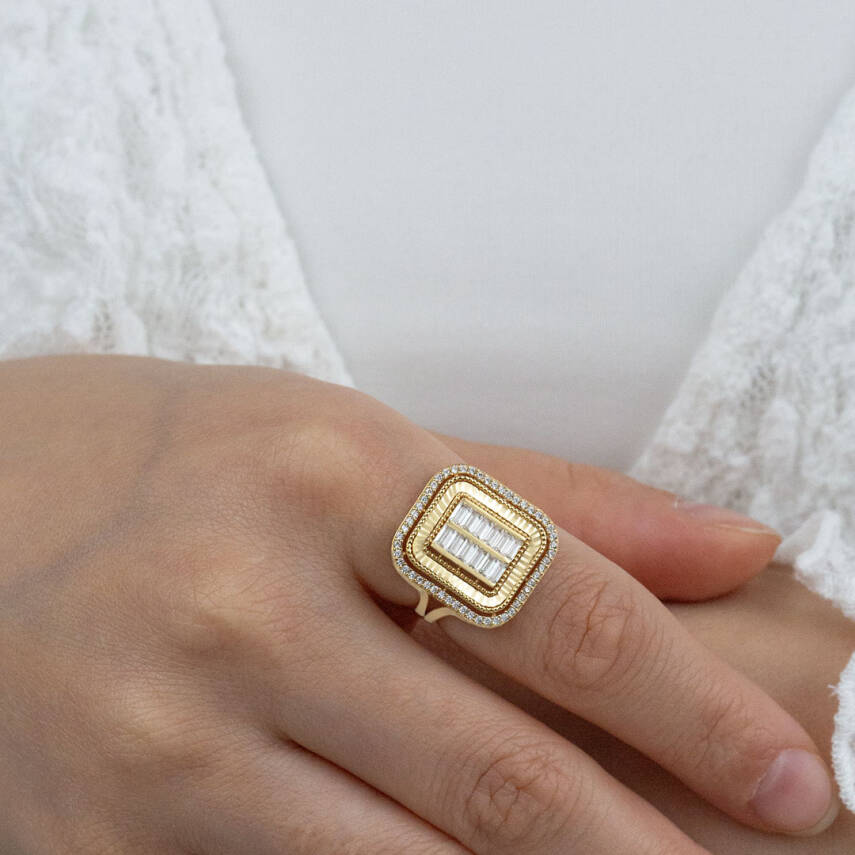 Kare Baget Taşlı Yüzük - 1