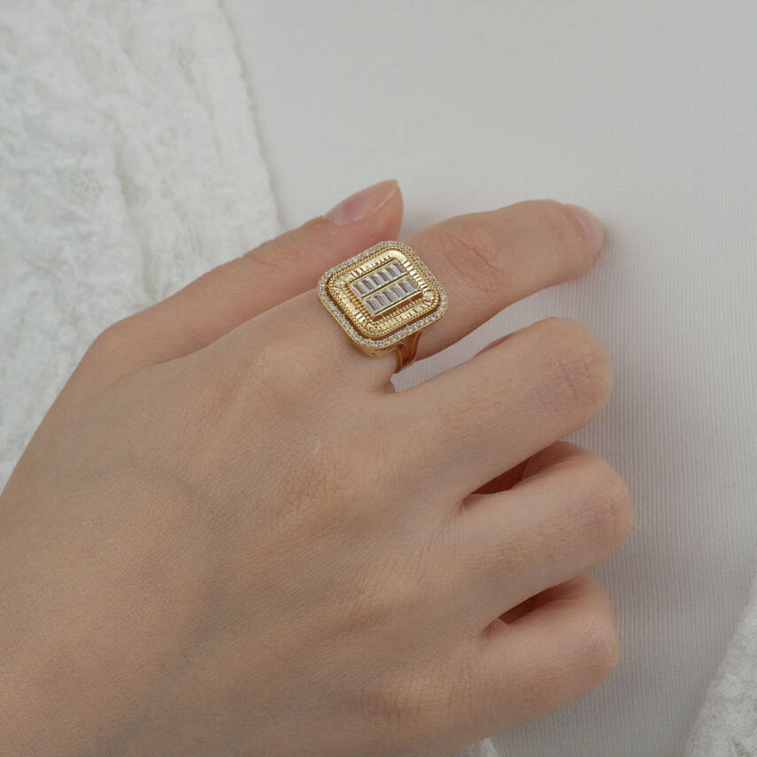 Kare Baget Taşlı Yüzük - 1