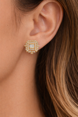 Kare Taşlı Küpe - 