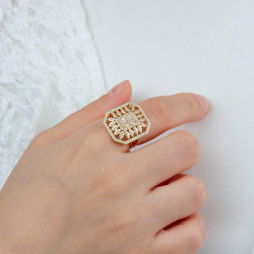  Köşeli Baget Taşlı Yüzük ( Büyük ) - 2