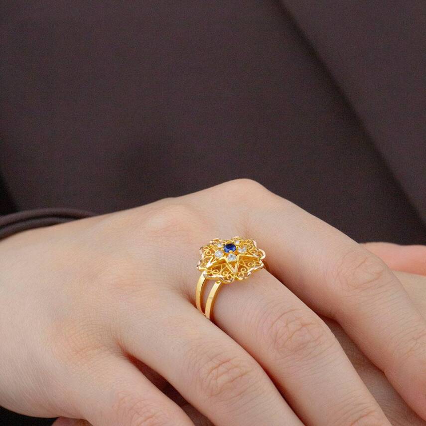 Mavi Taşlı Gül Yüzük - 1