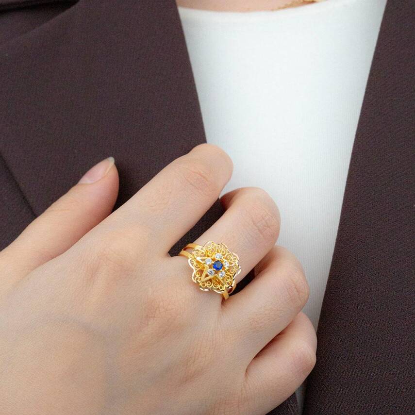 Mavi Taşlı Gül Yüzük - 2