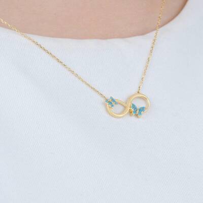 Mavi Taşlı Kelebekli Sonsuzluk Kolye - 2