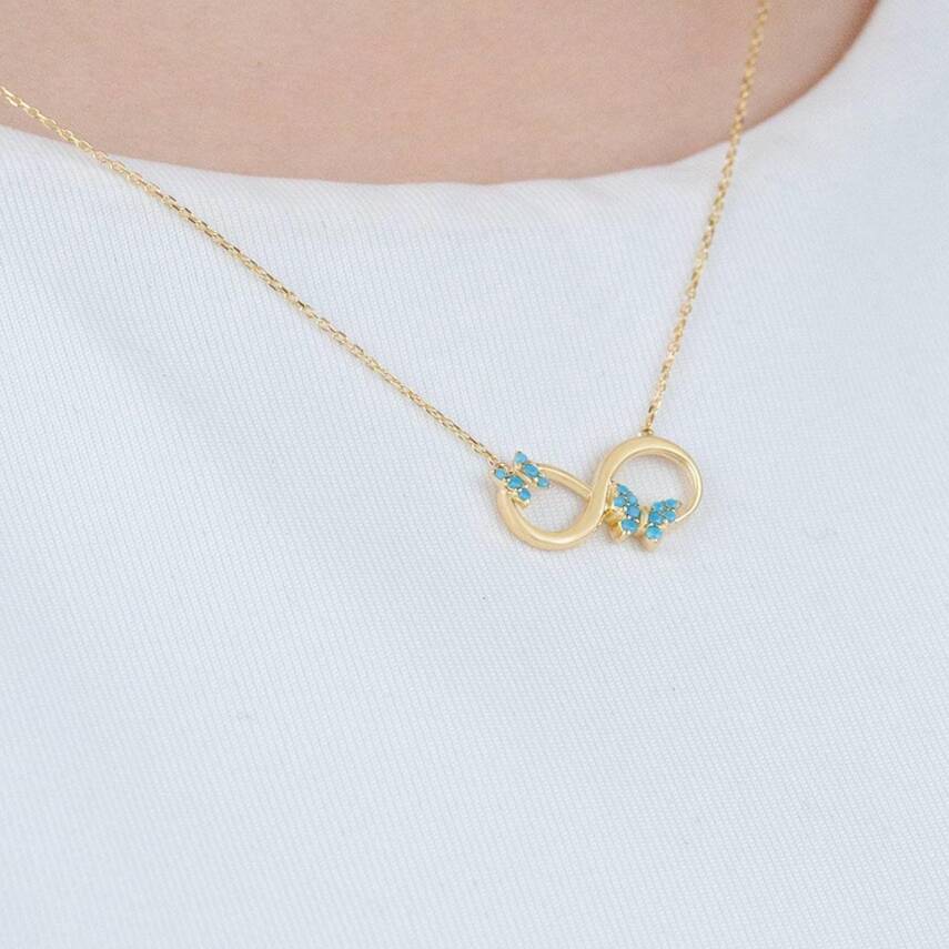 Mavi Taşlı Kelebekli Sonsuzluk Kolye - 2