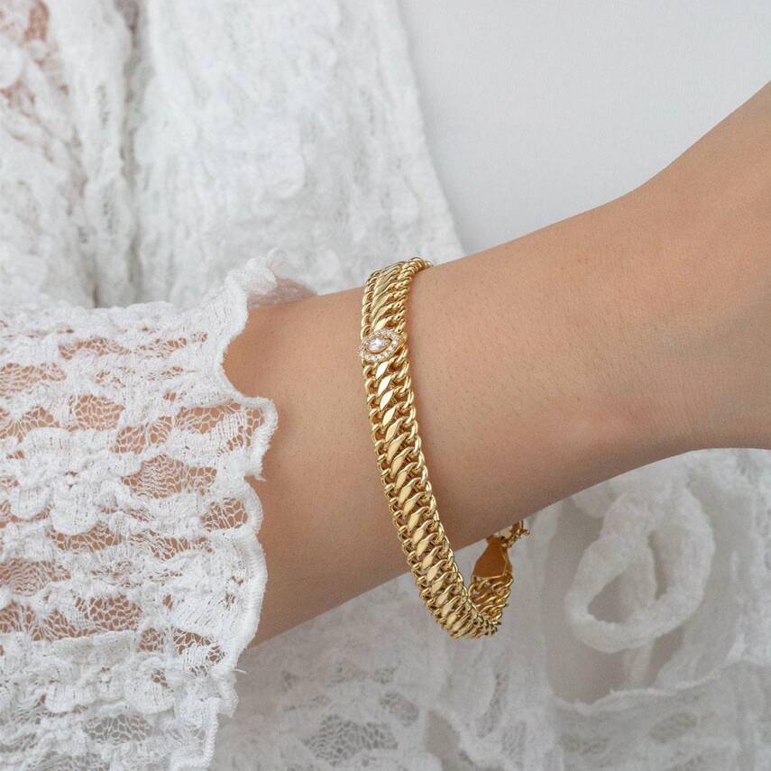 Örme Taşlı Zincirli Bileklik - 1