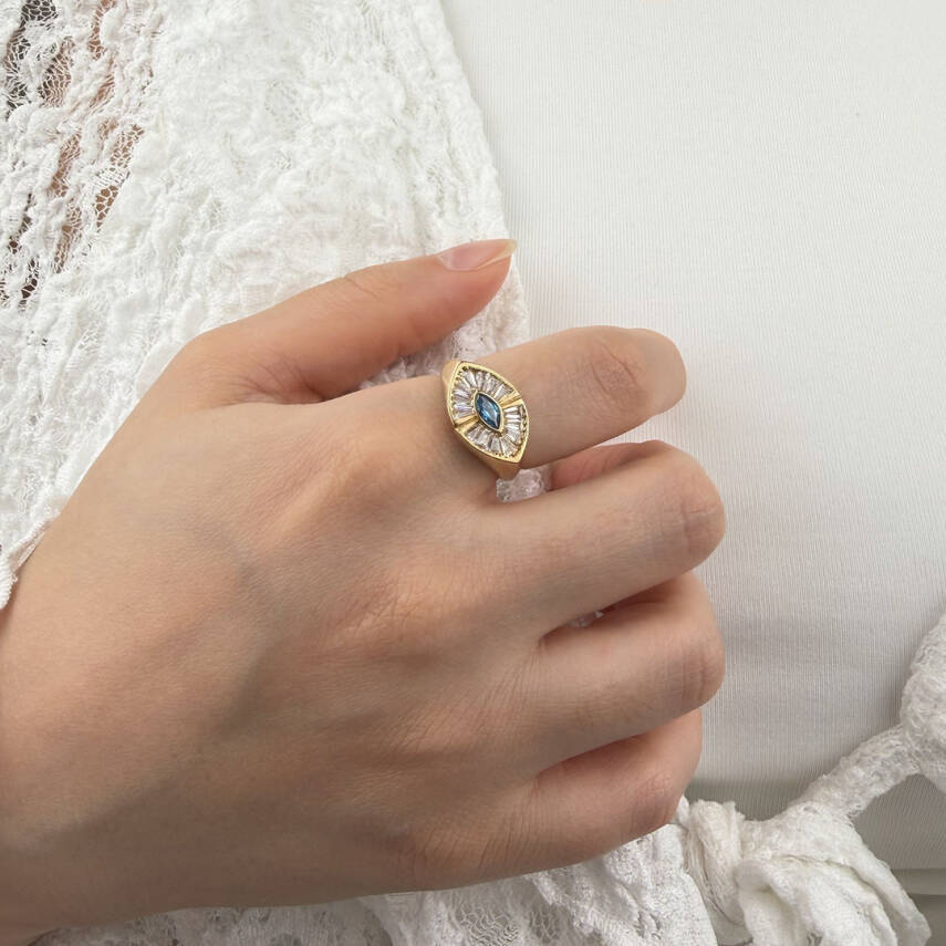 Ortası Mavi Taşlı Yüzük - 1