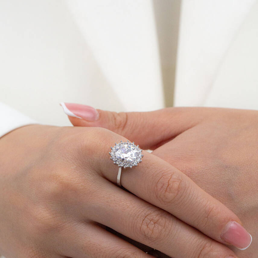 Oval Çicek Desenli Yüzük - 2