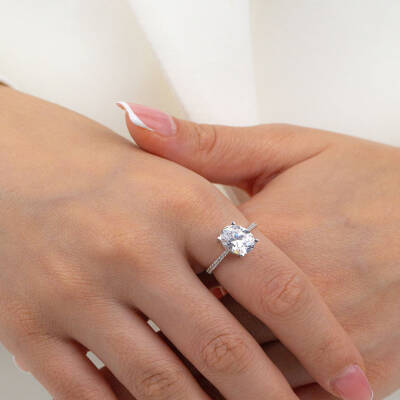 Oval Taşlı Tektaş Yüzük - 3