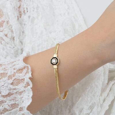 Siyah Taşlı İtalyan Bileklik - 