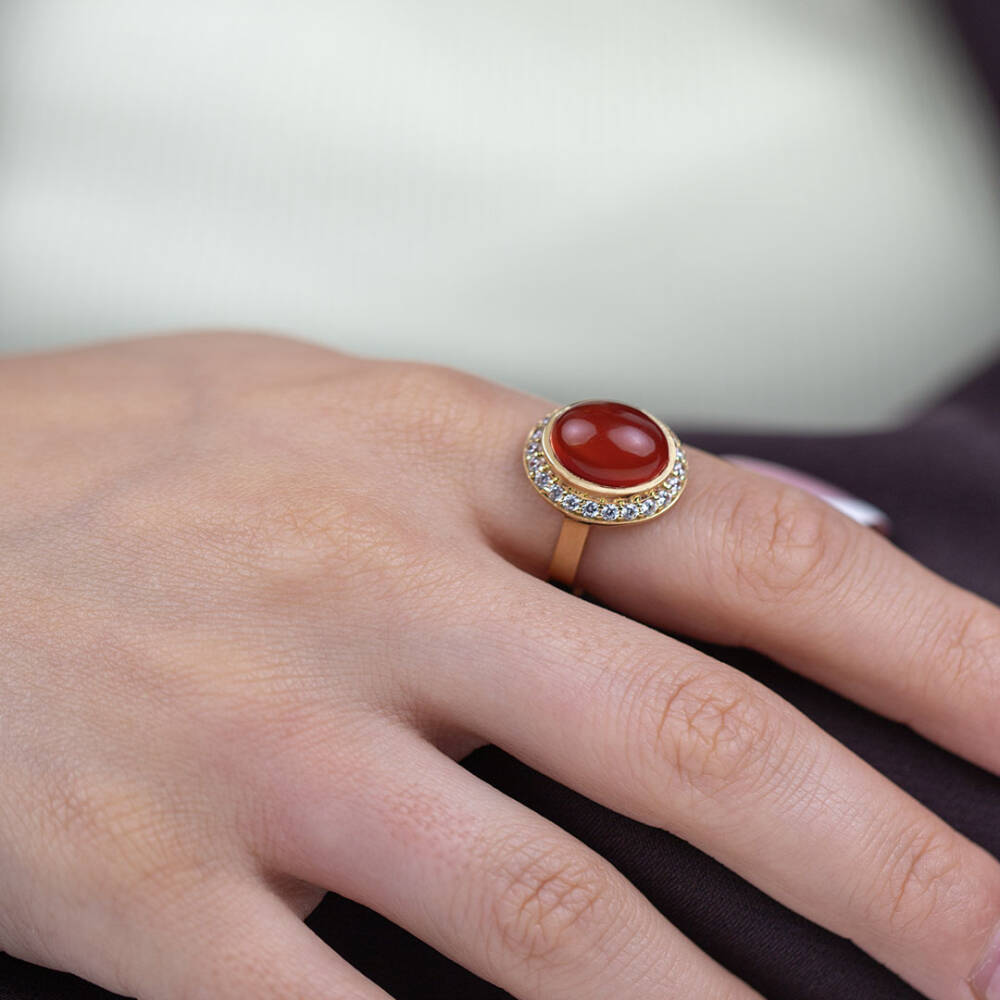 Doğal Kırmızı Taşlı Yüzük