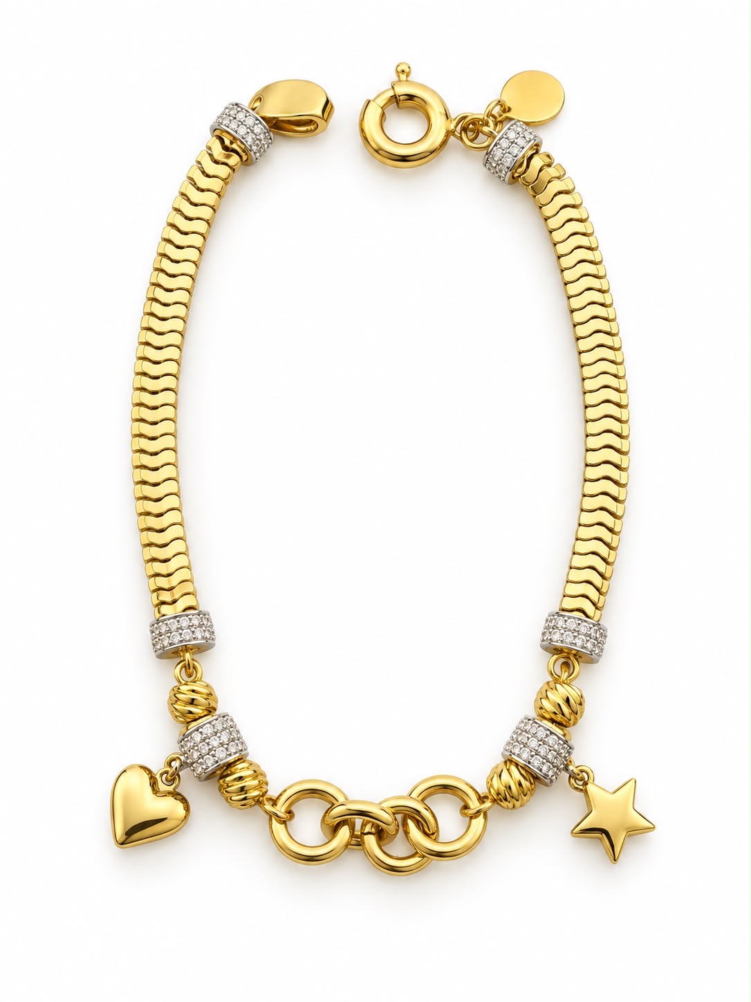Balıksırtı Kalp Yıldızlı Charm Bileklik