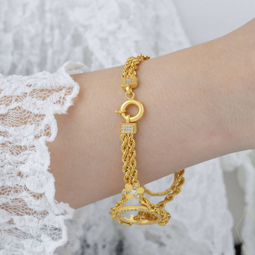 Taşlı Çeyrek Boy Üçlü Çerçeve Bileklik - 2