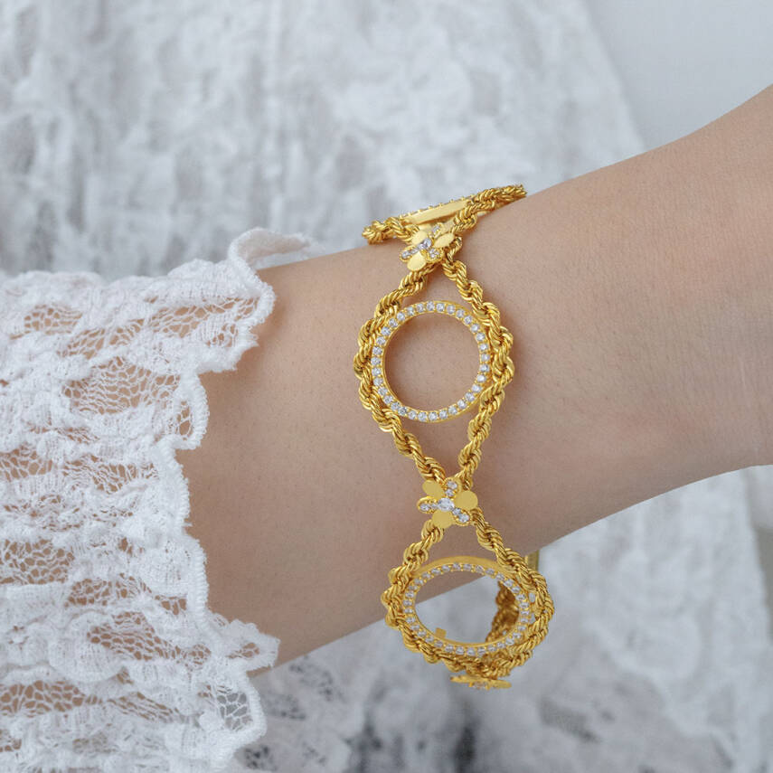 Taşlı Çeyrek Boy Üçlü Çerçeve Bileklik - 1